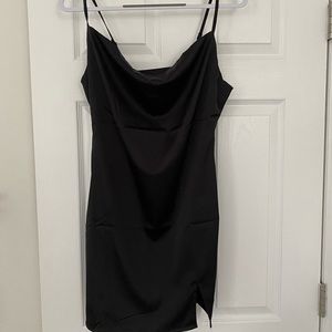 Black satin cowl neck dress SHEIN